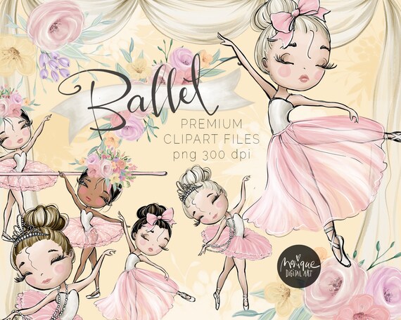 Ballerina Clipart, Ballet Clipart, Girl Birthday Clipart, Ballerina Planner Stickers, Digital Ballet Fabric, Ballet Stage, flower Wreath