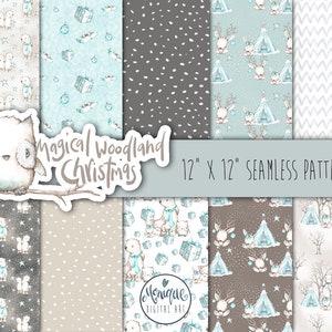 Christmas Digital Papers, Seamless Surface Patterns, Planer Sticker, GrafikRessourcen, Stoff, Niedliche Tiere Grafik, Waldtiere