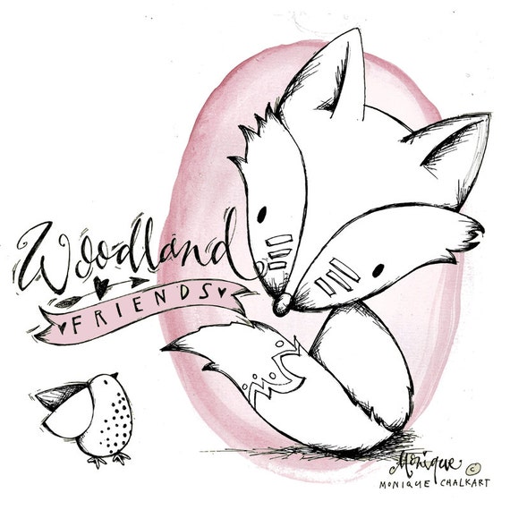 Clipart Woodland Fox Black And White Planner Stickers Etsy