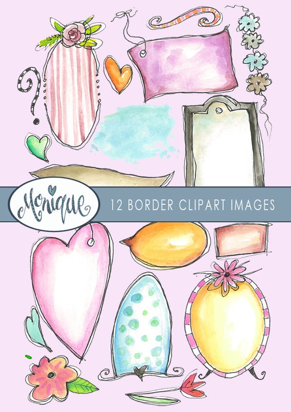 Clipart Watercolor Frames Sticker Clipart Banners Borders Etsy