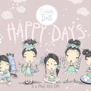 Black hair Girl Clipart,Happy Days,Cute Girls clipart,Chibi girls,Shopping girl,workout girl,Planner Girls,Planner Stickers,doll clipart