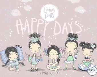 Black hair Girl Clipart,Happy Days,Cute Girls clipart,Chibi girls,Shopping girl,workout girl,Planner Girls,Planner Stickers,doll clipart