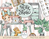 Planner Girl Clipart, Blogger Girl Clipart, cute planner office, planner studio, Planner dolls, Blogger girl graphics, Planner sticker art
