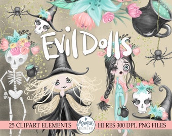 Halloween Clipart, witch, zombie, skeleton, floral wreath, skull, halloween planner stickers, glitter halloween clipart, halloween character