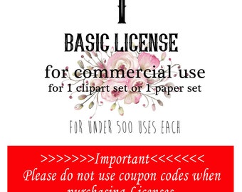 1 Commercial License for one set of clipart or digital papers. No Coupon Codes Please.