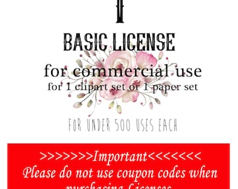 1 Commercial License for one set of clipart or digital papers. No Coupon Codes Please.