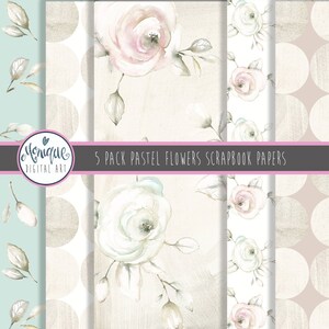 Digital paper, Pastel Watercolor Flowers, Scrapbooking Paper Set, planner stickers, planner girl