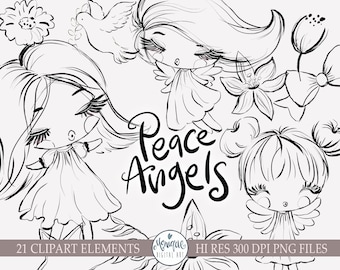 Digi stamps Angels, Angels Clipart, Angel doodles, Christmas doodles, Angel stamps, digital stamps, Cute angels, hand drawn