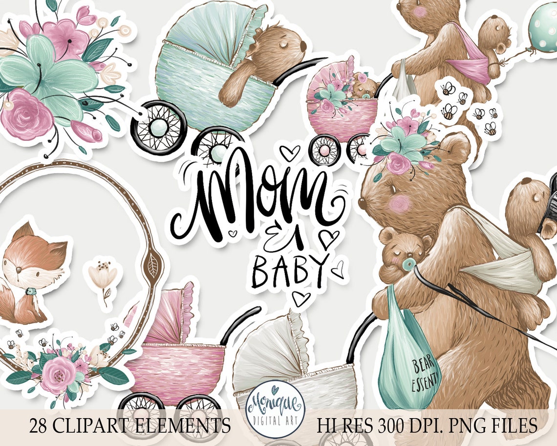 Mom Baby Clipart Mother Baby Bear Planner Stickers Digital - Etsy