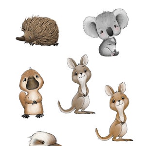 Puede incluir: Un conjunto de 10 adorables ilustraciones de animales australianos, que incluyen un koala, un wombat, un equidna, un canguro y un kookaburra. Las ilustraciones son de estilo de dibujos animados y son perfectas para usar en libros para ni&ntilde;os, manualidades u otros proyectos creativos.