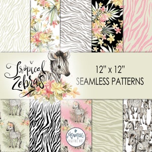 Zebra paper pack, zebra pattern, safari pattern, seamless pattern, hand painted, digital paper, cute zebra, planner graphics, african zebra