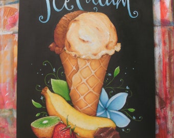 Art Lesson Ice Cream, Chalk Drawing, Chalk Lesson, Art Tutorial, Online Art Lesson, chalk board art, Blackboard Art Lesson