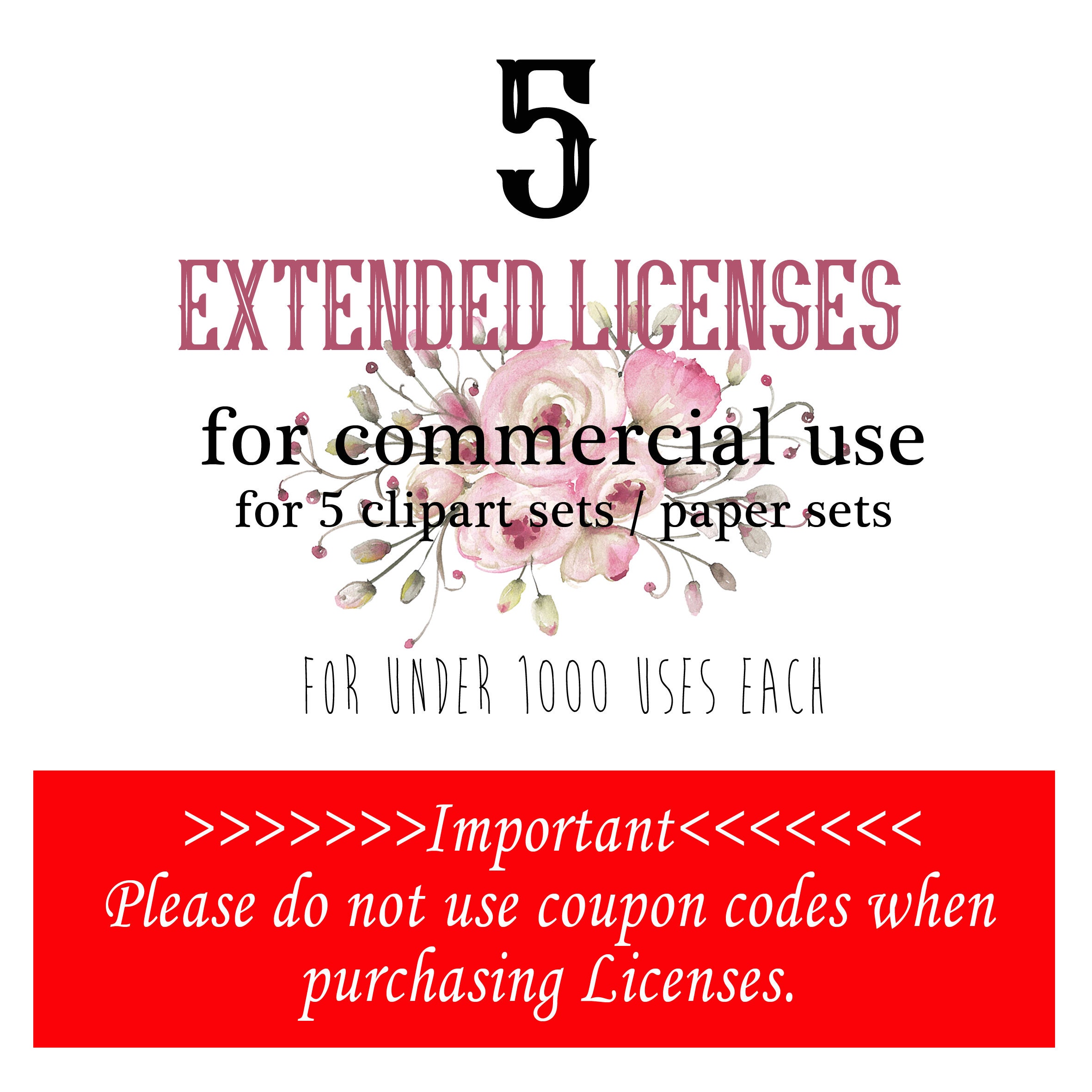 5 EXTENDED Commercial Licenses for 5 Sets of Clipart / Digital Etsy