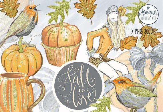 Fall Glitter Clipart,Fashion fall,Autumn Clipart,planner clipart,planner stickers,Pumpkin,Fall leaves,planner girl,cliparts,planner pages