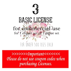 3 Commercial Licenses for three sets of clipart or digital papers. No Coupon Codes Please.