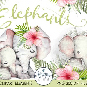 Elefant Clipart Aquarell, Mutter Baby Clipart, niedliche Elefanten, Dschungel Elefant, Kinderzimmer Kunst, Dschungel Tiere, Kinder Clipart, Kinderzimmer Deko