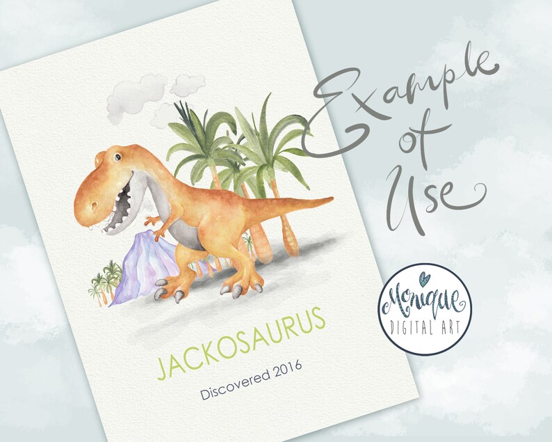 Może przedstawiać: Aquarela przedstawiająca kresk&oacute;wkowego dinozaura w dżungli. Dinozaur jest pomarańczowy i brązowy, a tło jest zielone. Pod dinozaurem widnieje tekst "JACKOSAURUS Odkryty 2016".