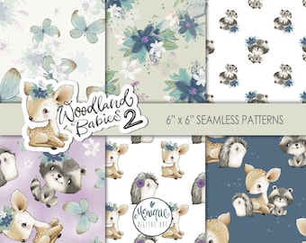 Woodland Digital paper, Woodland Animals, Fox, bear, bunny, rabbit, baby fox, baby bear, Baby Animals, Nursery animals, cute baby animals