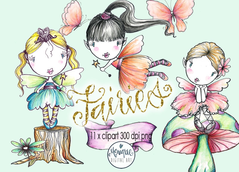 Fairy Clipart watercolor fairies hand drawn clipart fairy | Etsy