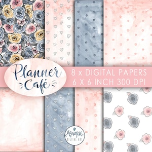 Kawaii Digital Paper Pack, PlanerSticker, Aquarell Hintergrund, Grafikressourcen, Stoff, Hintergrund