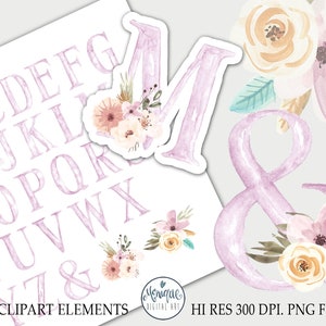 Aquarela do alfabeto, Letras pintadas à mão, Alfabeto pintado à mão, Clipart de fonte em aquarela, Clipart do alfabeto, ROSA, Letras em aquarela