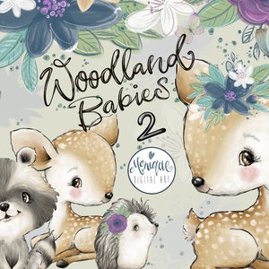 Animaux des bois Clipart, Cerf, Raton laveur, Hérisson, lapin, Bébé cerf, Bébé raton laveur, Bébé hérisson, Bébés animaux art, Bébés animaux