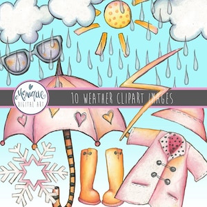 weather clipart hand painted, Printable clip art, planner stickers, planner girl,