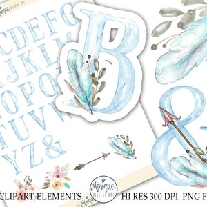 Alphabet watercolor, Hand painted letters, Hand painted Alphabet, Watercolor font clipart, Alphabet clipart, BLUE, Letters watercolor