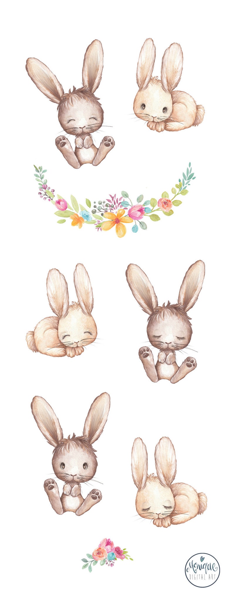 Rabbit Clipart Watercolor, Spring Clipart Bunnies, Bunny Easter Clipart ...
