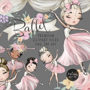 Ballerina Clipart, Ballet Clipart, Girl Birthday Clipart, Ballerina Planner Stickers, Digital Ballet Fabric, Ballet Stage, flower Wreath image 3