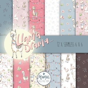 Lama Digitaal Papier, Naadloos patroon, Leuke Lama, Alpaca, Lama digitaal patroon, Illustratie, Baby douche, verjaardag uitnodiging, Planner papier