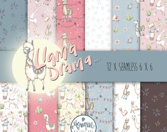 Llama Digital Paper, Seamless Pattern, Cute Llama,Alpaca,Llama digital pattern,Illustration,Baby Shower,Birthday Invitation,Planner paper