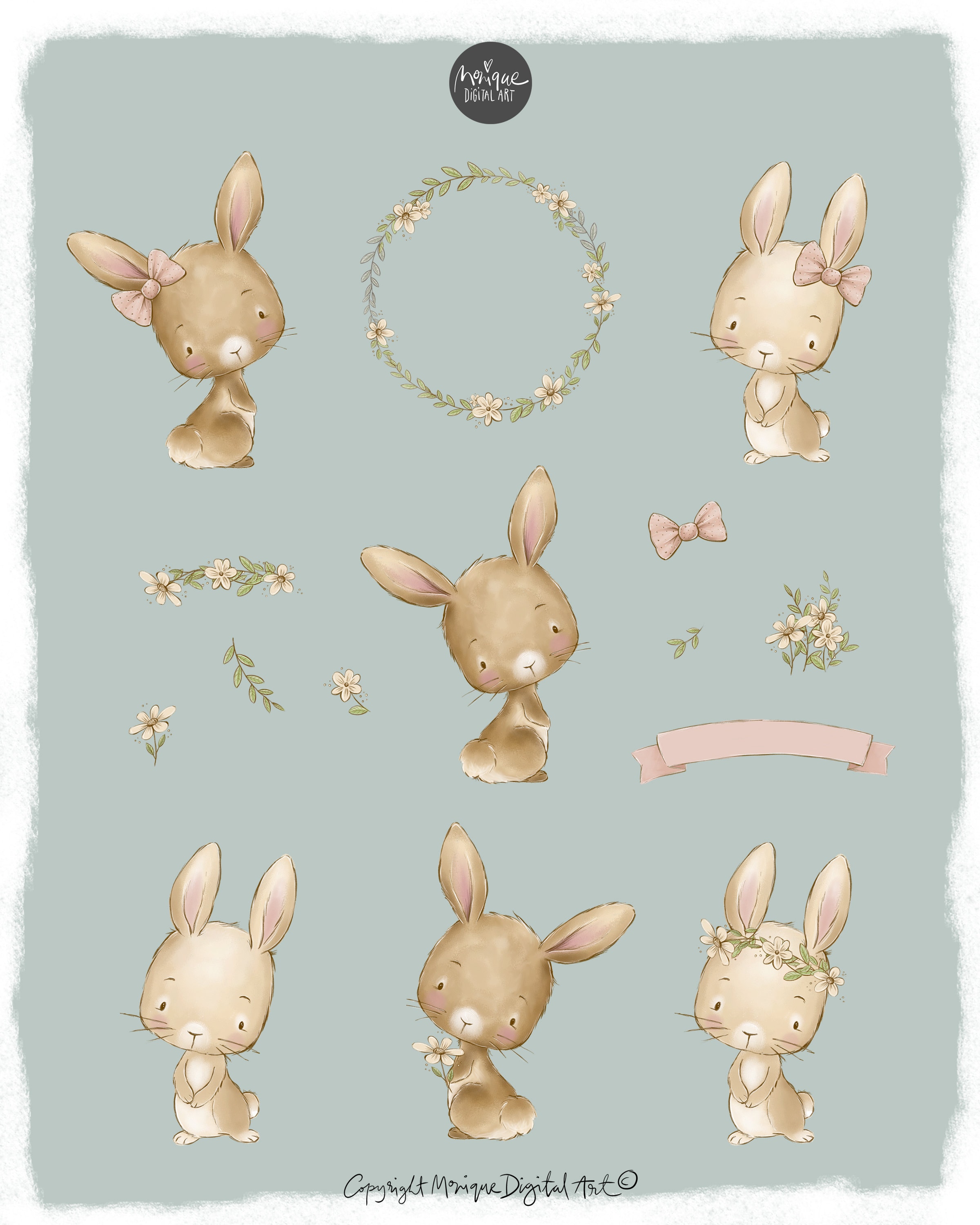 Cute Neutral Rabbit Bunny Clipart, Baby Bunnies, Rabbits, Cute Rabbit, Easter Bunny Clipart ...