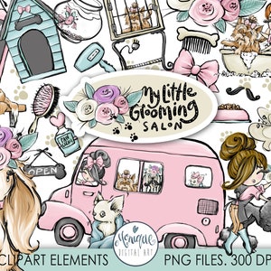 Dog Grooming Clipart, handgezeichnet, Süße Hunde Clipart, Pudel, Hundepflege, Logo Grafik, Blogger Girl Clipart, Planner Sticker Art, Planer