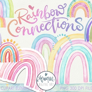Rainbow clipart, watercolor, rainbow painted, pastel rainbows, watercolor rainbows, colorful rainbows, nursery art, hand drawn rainbow