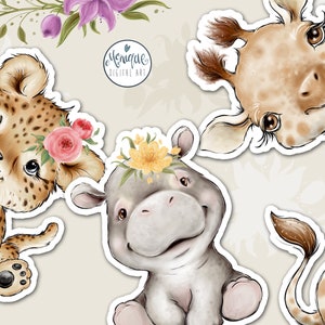 African Animals Clipart, Giraffe, Hippo, Leopard, Baby Animals art, Nursery animals, Baby shower, whimsical, African baby Animals, kids art image 4