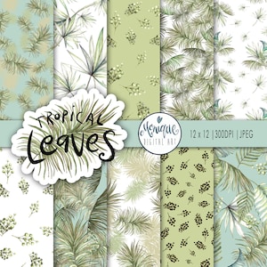 Papier numérique Feuilles tropicales, motif de feuilles tropicales, motif de surface des feuilles, feuilles vertes, feuilles de palmier, papier fougère, papier sans soudure