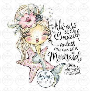Mermaid Sublimation Designs Téléchargements, Téléchargement numérique, Utilisation commerciale, Sirène dessinée à la main PNG, téléchargement instantané, Sublimation Graphics