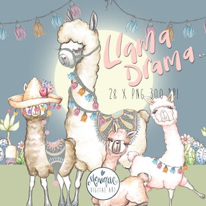 Lama Clipart Aquarel, Leuke Lama, Alpaca Clipart, Lama Clip art, Illustratie, Kinderkamer kunst, Baby Shower, Verjaardag Uitnodiging, Planner Clipart