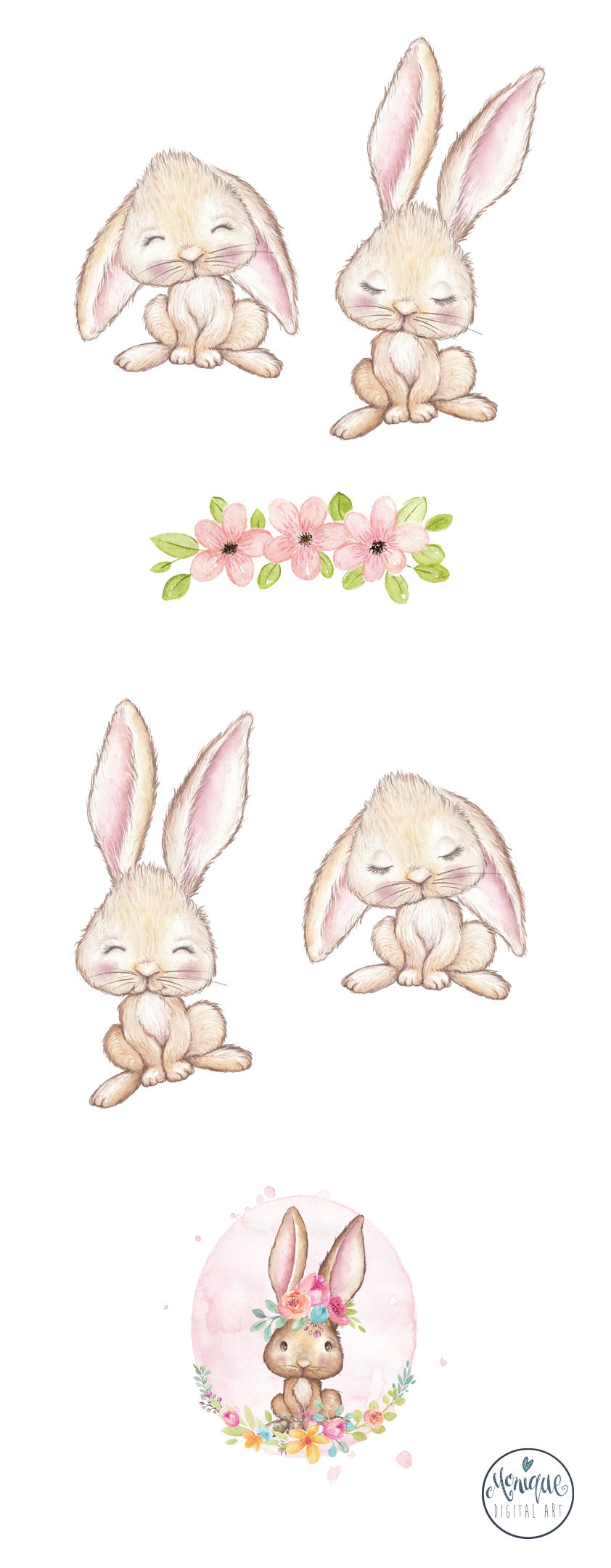 Rabbit Clipart Watercolor, Spring Clipart Bunnies, Bunny Easter Clipart ...