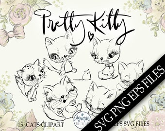 Cats digital stamp, cats SVG, cats EPS cats, cute cat doodle, hand drawn cats, cats scrapbooking, hand drawn cats, cats clipart, cat outline