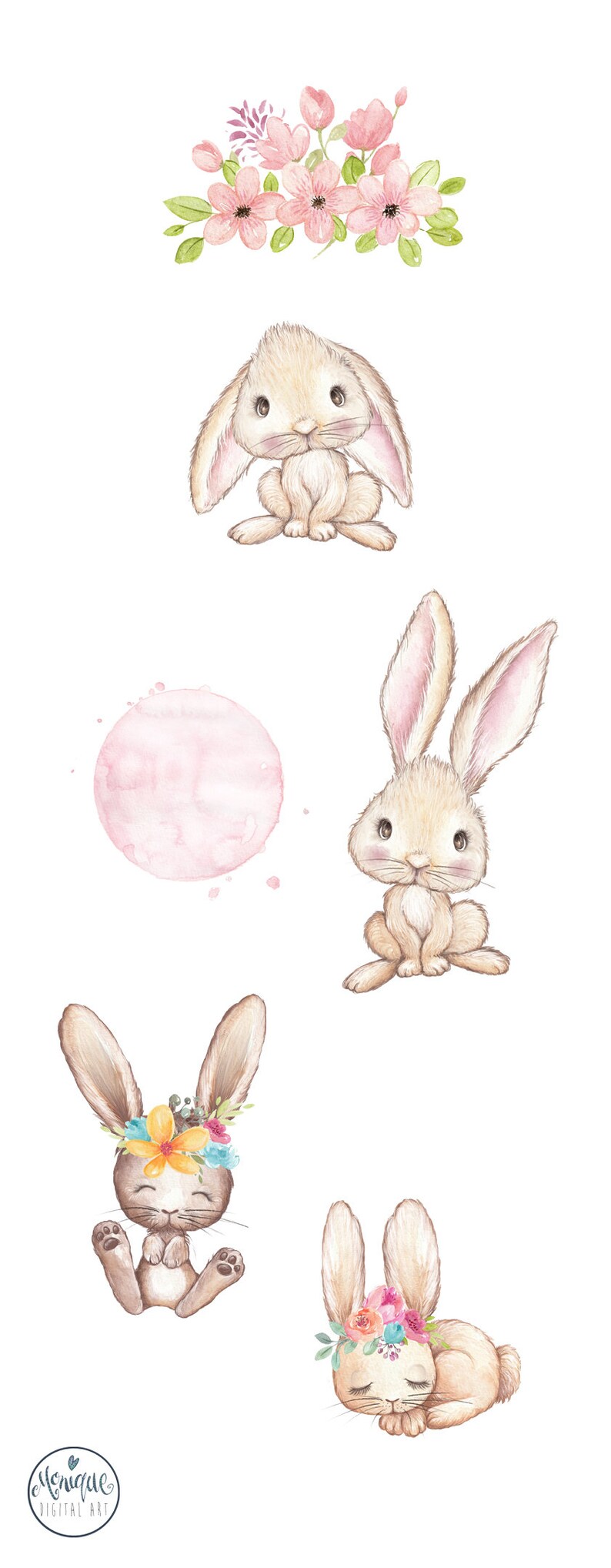 Rabbit Clipart Watercolor, Spring Clipart Bunnies, Bunny Easter Clipart ...