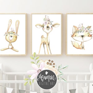 Baby Woodland Animals clipart, planner clipart, watercolor, hand painted, floral, cute fox, cute bunny, rabbit, cute deer, woodland nursery image 3