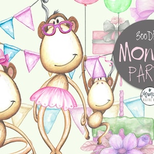 Affen Clipart Aquarell, süße Affen, Affen Einladung, Affen Party, Geburtstag, printable, sofortiger Download, Planner Aufkleber, Einladung