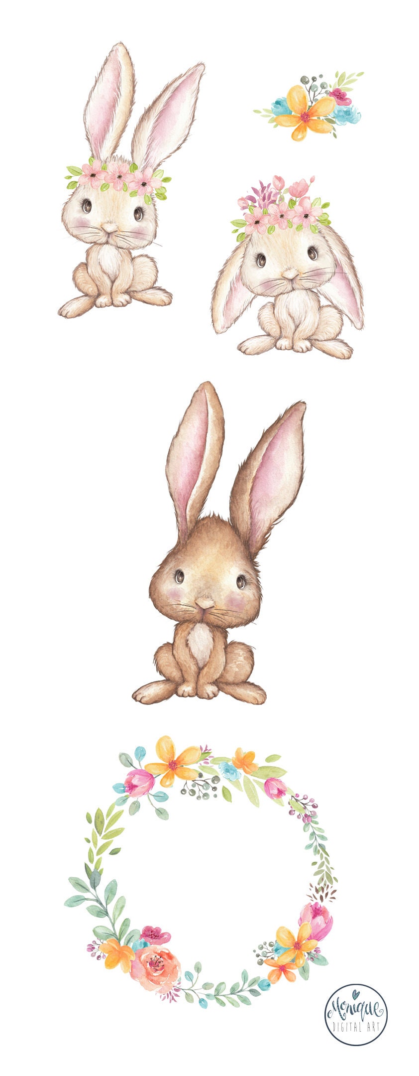 Rabbit Clipart Watercolor, Spring Clipart Bunnies, Bunny Easter Clipart ...