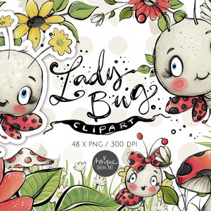 Coccinella, clipart coccinella, acquerello, simpatica coccinella clipart, funghi, fiori, fiori primaverili, coccinella stravagante, striscione del nastro, planner
