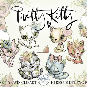 Katze Clipart handgezeichnet, Aquarell Katzen, süße Katzenkunst, handgezeichnete Katzen, Planer Katzen, Katzen Kätzchen Kunst, Einladung Katzen, Kätzchen Clipart