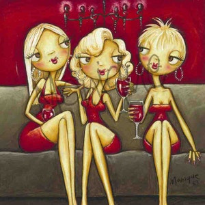 Hot Lips. Red decor hand painted art. Girls enjoying a night out!!