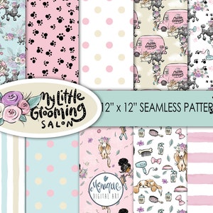 Dog digital papers, Seamless papers, dog grooming digital papers, cute dogs papers, Blogger girl graphics, Planner stickers art, cute dogs