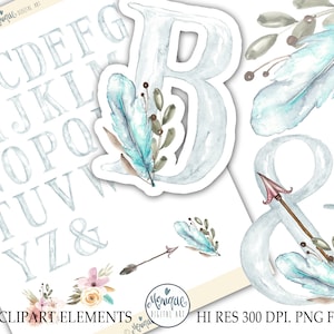 Alphabet watercolor, Hand painted letters, Hand painted Alphabet, Watercolor font clipart, Alphabet clipart, BLUE GREY, Letters watercolor
